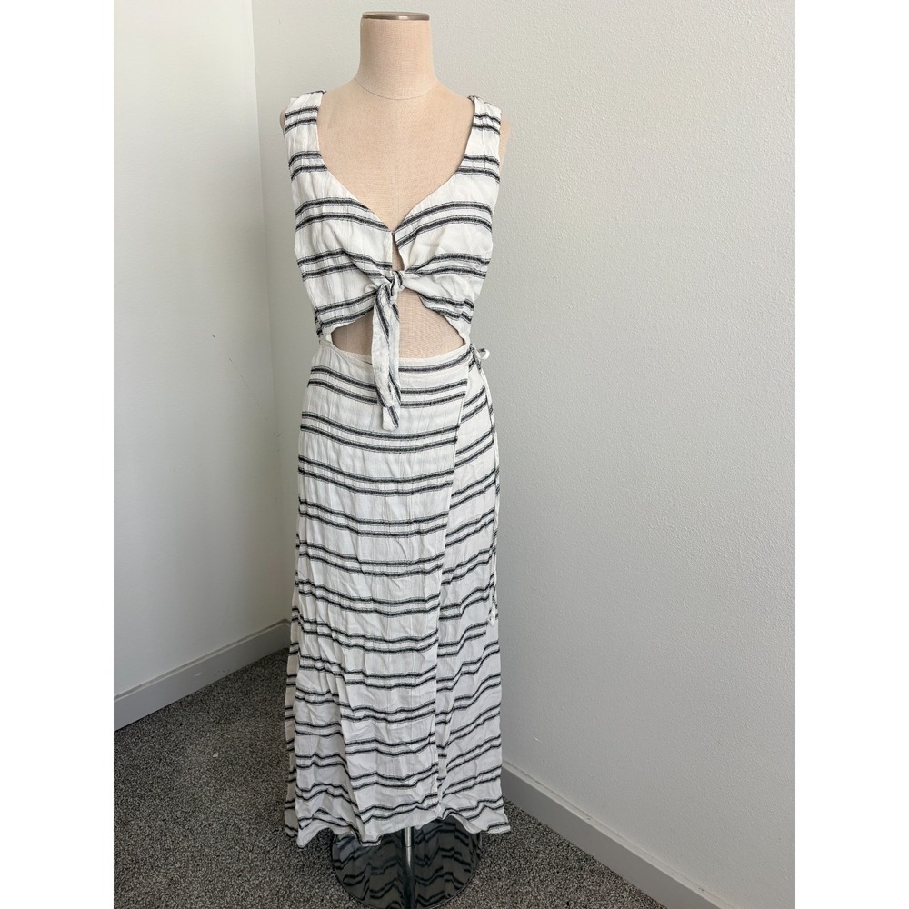 Reformation‎ Kai Dress Women M Cutout Striped Maxi Wrap Resort Vacation